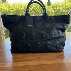 Iopelle IO PELLE Italy Leather Skull Weekender Tote Bag Black XL NWT
